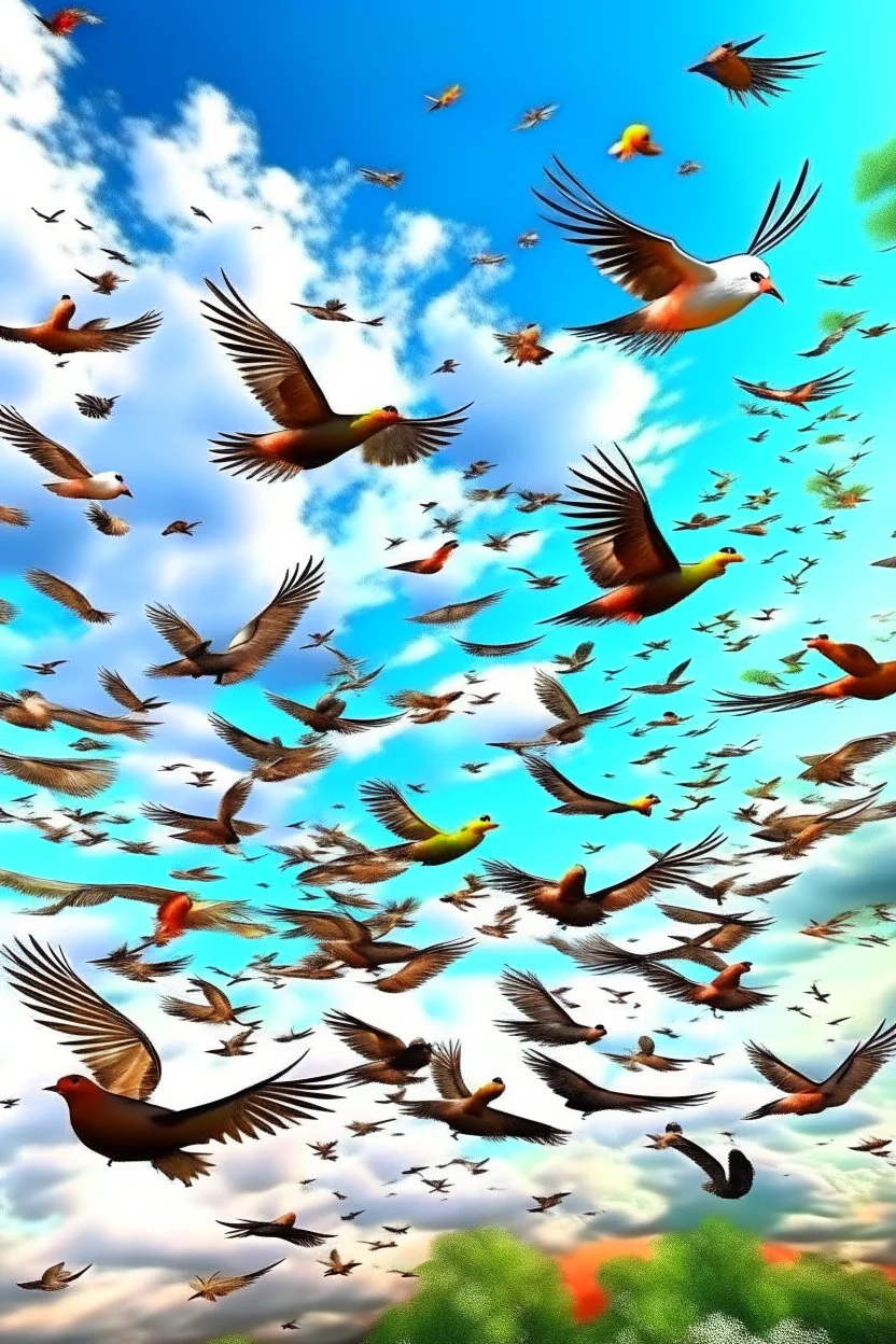 Generate an image of beautiful birds flying on the sky