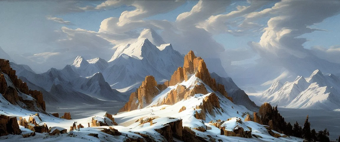 epic mountains in snow by Andrea del sarto