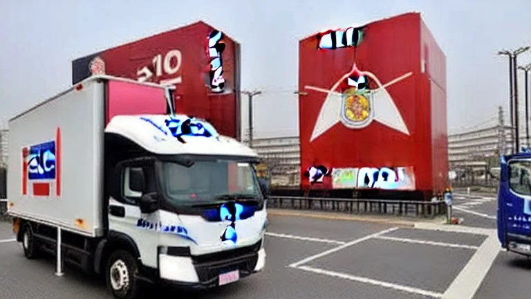 A police Tesla Cybertruck is chasing a Tesla 'Model S Plaid' at top speed, across the 'Nagashima Spa Land', in Kuwana, in Japan.