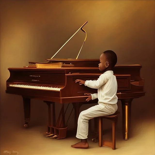 African American baby boy musician with piano modern art