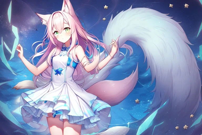 Kitsune, fox, fox girl, white fox, fox ears, anime, semi realistic, cute,  kawaii, white eyelashes, mystical, magical, glittering, snow, wint... - AI  Generated Artwork - NightCafe Creator