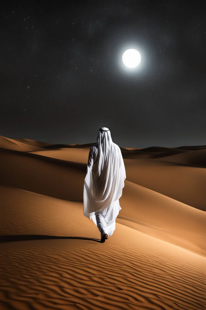 Photography Mistery of Ghost Arabian,Walking alonely on desert dark night