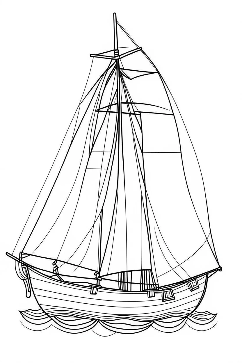 outline art for cute Sailboat coloring pages with sitch, white background, Sketch style, full body, only use outline, toddlers style, clean line art, white background, no shadows and clear and well outlined.