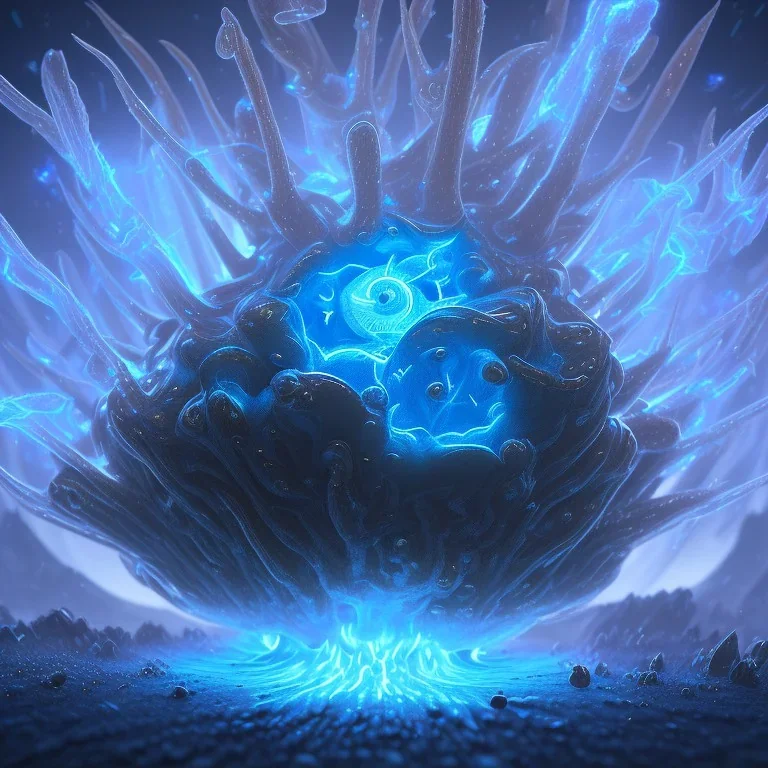 Spherical Frost metal magic armoured lightning Mycelium giant blob MUSHROOM flower stars SPACE lANDSCAPE BURNING IN BLUE FLAMES hellfire abyss math chaos runes