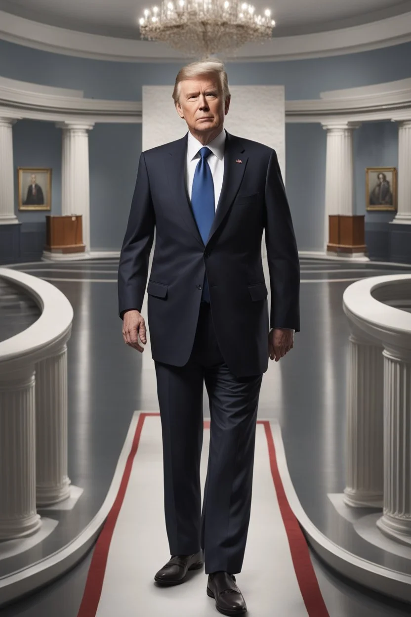 A full body portrait of a president in his 50s. From the future. looks nice and calm