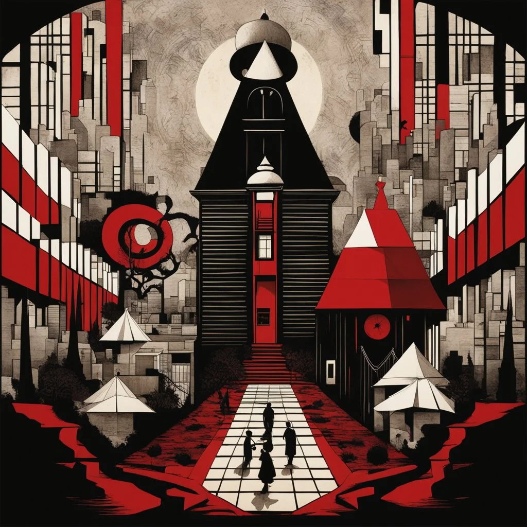 plague of popular culture, creeping consumerism horror, dark celluloid illusion, by Dave McKean, by Andy Kehoe, ink illustration, red and black color scheme, line art, minimalism, de stijl