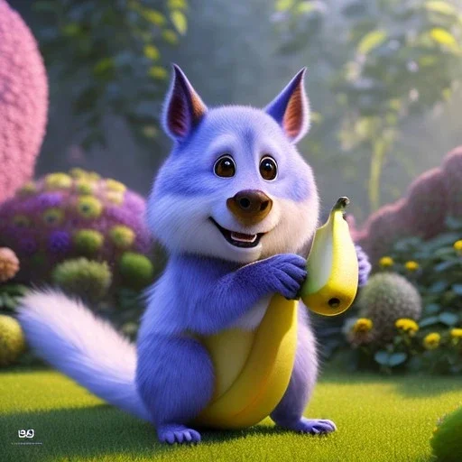 pixar style, volumetric summer garden environment and background, realistic painting of an banana, looking excited, detailed digital painting, extreme dense and fine fur, anime, ornate, colour-washed colors, elegant, small minutiae, tiny features, particulars, centered, smooth, sharp focus, renderman gofur render, 8k, uhd, detailed eyes, realistic shaded volumetric lighting, sunlight caustics, backlight, centered camera view