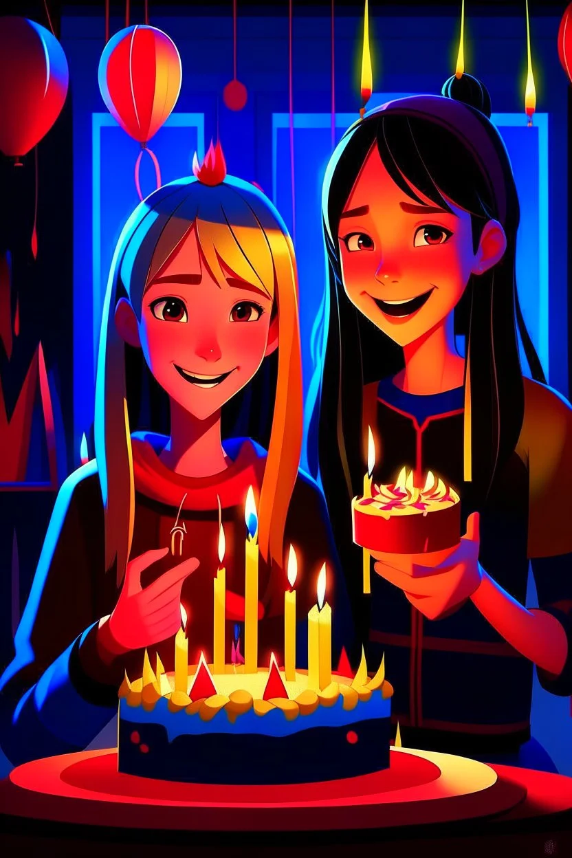 spiderman into the spider verse tarzı 17 yazan mum ile doğum günü kutlayan 2 kız