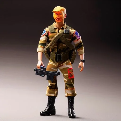 G.i. Joe toy camouflage khaki doll mad Donald Trump orange face with boots full body in package high resolution 2019, in a box with gun