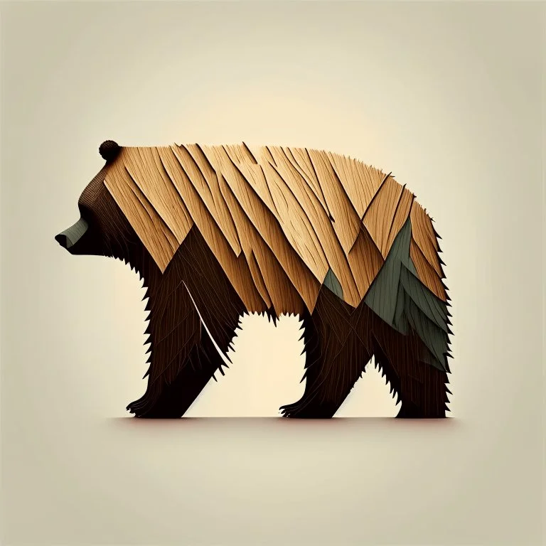 combine textured log with shape of a bear, graphic style, minimalistic,clean