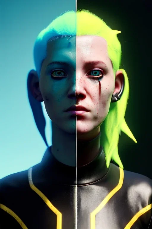 Medium Close Up Portrait, Front image. cyberpunk, rabbit-mask, teenager woman, yellow hair. latex tracksuit. Red, black, silver, color. Steampunk style. Color background, photo studio. Avatar image, highly detailed, concept art, smooth, unreal engine 5, god rays, ray tracing, RTX, lumen lighting, ultra detail, volumetric lighting, 3d, finely drawn, high definition, high resolution.