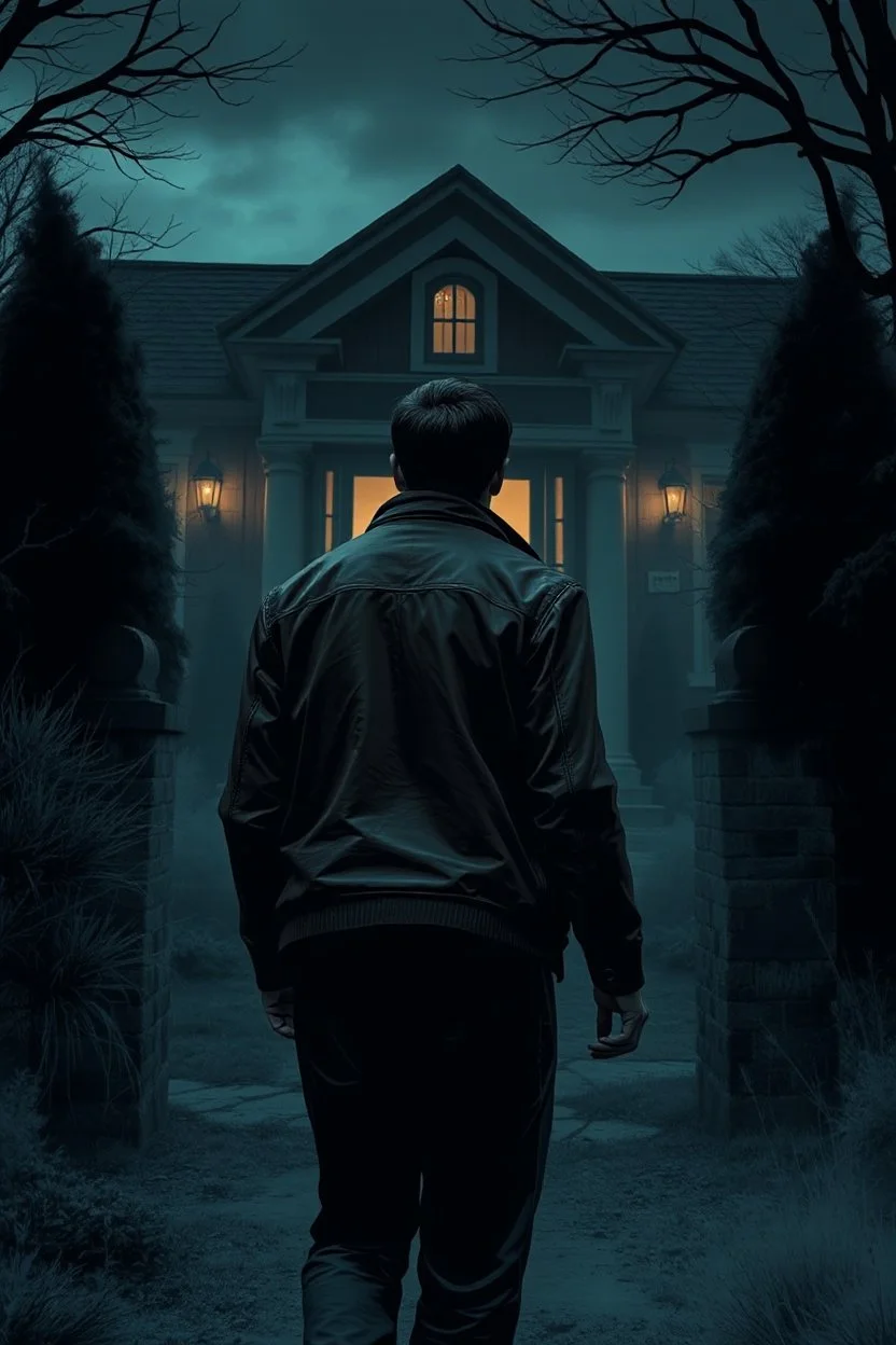 Suddenly, the silence is broken by the crunch of footsteps. Kent turns to see a man approaching—a stranger in a worn leather jacket, with sharp eyes that seem to pierce through the growing darkness. Kent tenses, instinctively stepping back toward the mansion’s doorway.