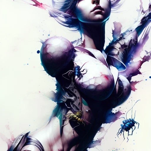 insects, 3D, leaning pose, watercolor illustration by <agnes cecile> <Yoji Shinkawa>,