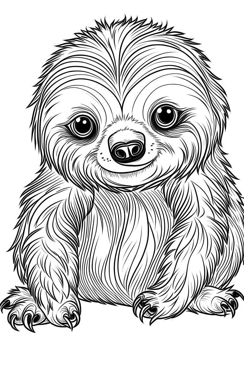 outline art for Sloth Baby coloring pages with sitch, white background, Sketch style, full body, only use outline, toddlers style, clean line art, white background, no shadows and clear and well outlined.