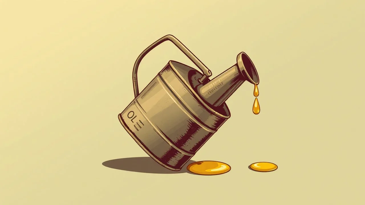 antique oil-can tilted slightly with a drip of oil at the end, vector illustration