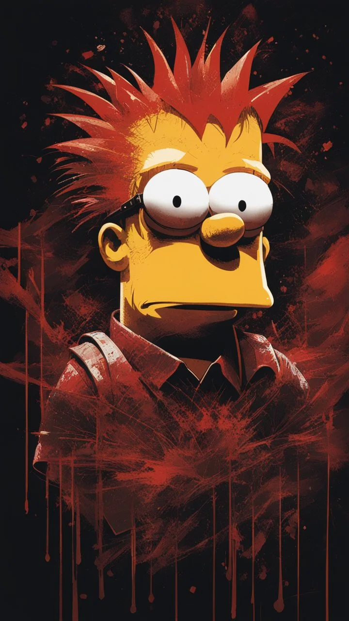 A ultra realistic poster of Bart Simpson in the red matrix , by Daniel Castan :: Carne Griffiths :: Andreas Lie :: Russ Mills :: Leonid Afremov, dark background, high detail