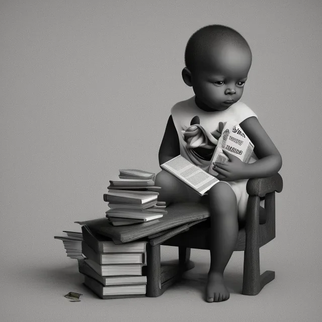 African American baby boy genius with books