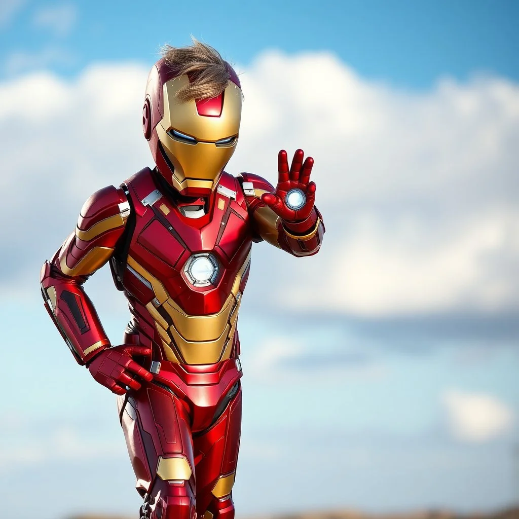 5 years old boy in ironman suit full body shot