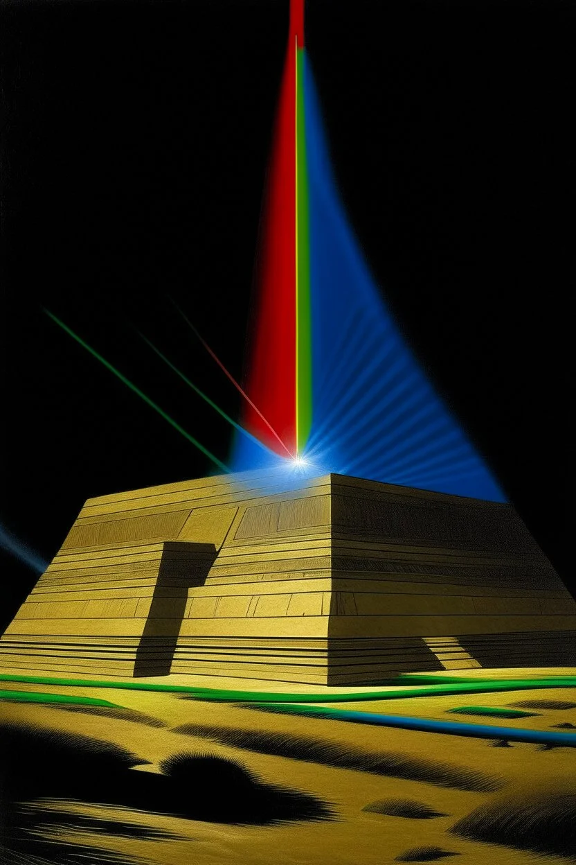 A white laser in the sky designed in ancient Egyptian architectures and sculptures painted by Alexej von Jawlensky