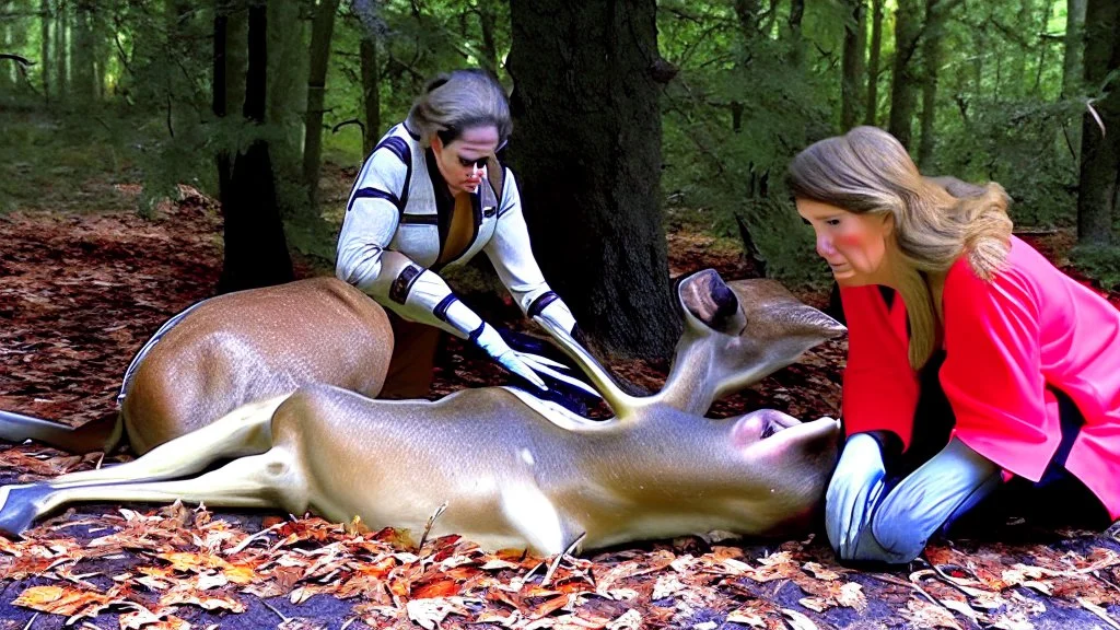 lady doing CPR on deer