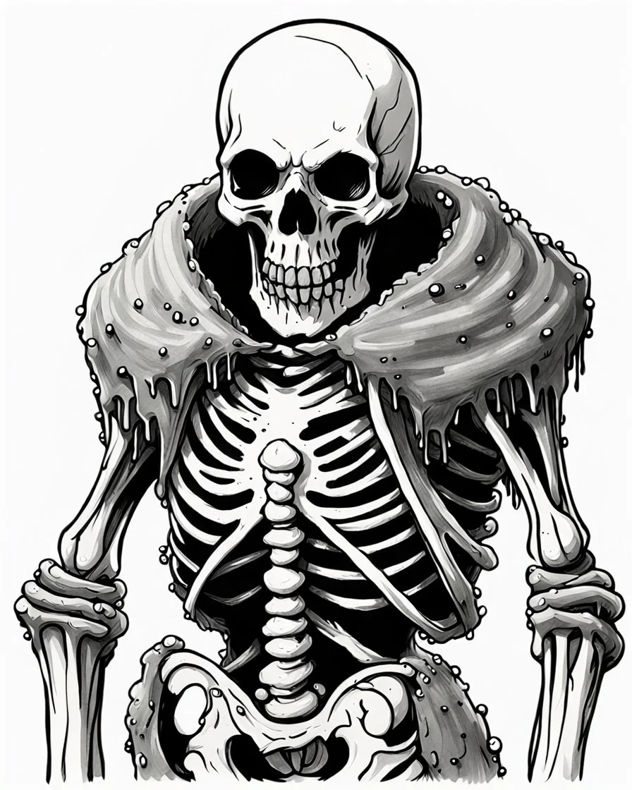 slime covered skeleton black and white sketch art rpg