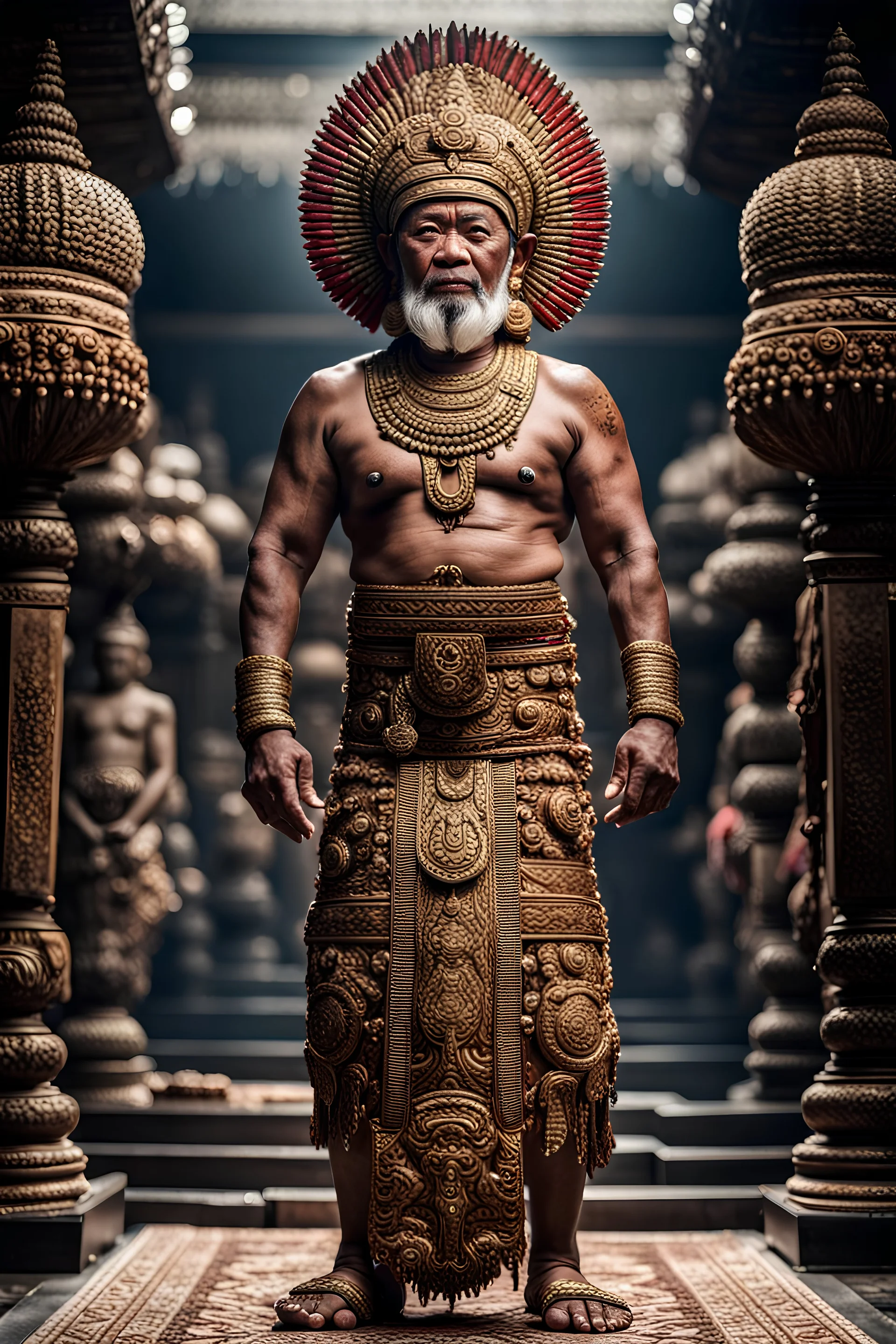 Fhoto full body, standing, fhoto reality, Raw, indonesia culture legend famous, prabu siliwangi, intricate details, powerful composition, high light, focus, intricate details, highly detailed, by addie digi, enlarge format 8k, contras.