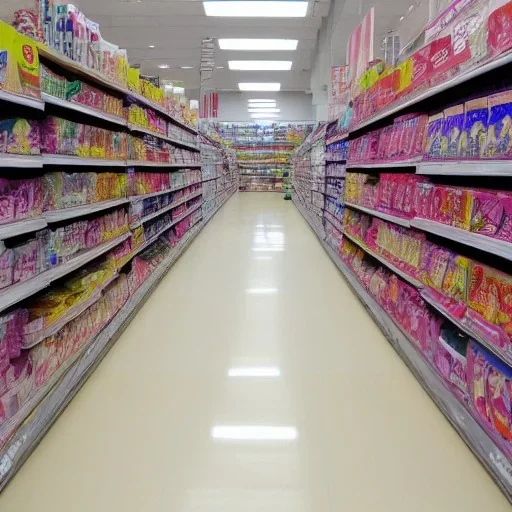 vary colorful kmart empty japan anime pocky a lot of aisle from tap view with white floors