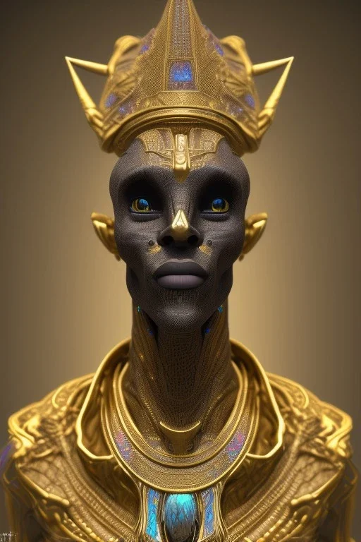 black male African Egyptian alien, cracks in the voodoo head, wicked, diamond eyes, crown, blood, 8k, finely detailed, photo realistic, leopard robe turquoise skull head gold dragon space alien rain skeleton gold teeth silver crown silver space suit spaceships