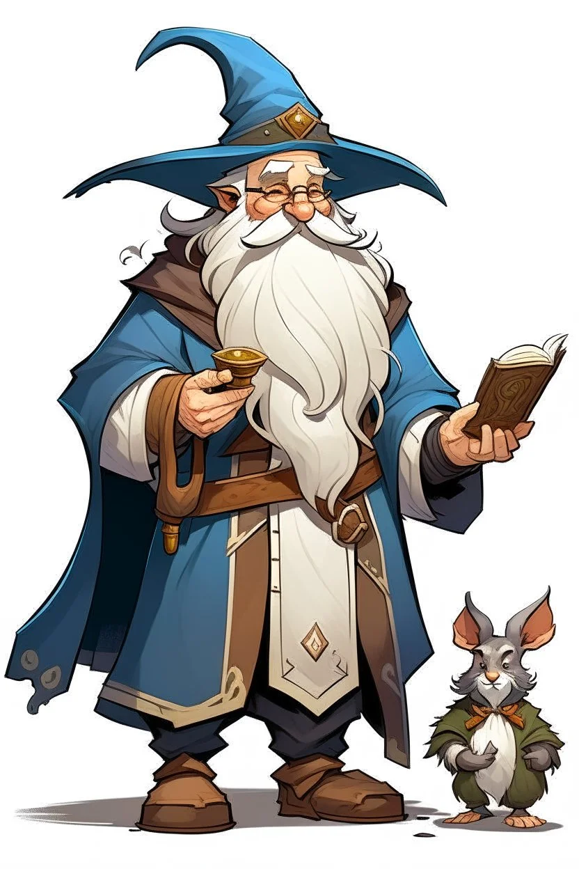 young Dwarven student wizard with a D on his robes and taking a rabbit out of a top hat