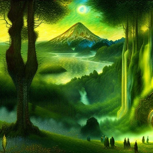 Epic Drawing of scenery of The LOTR estilo Van Gogh 4k