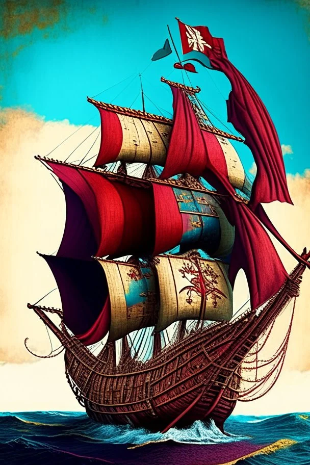 medival colorfoul ship sailing