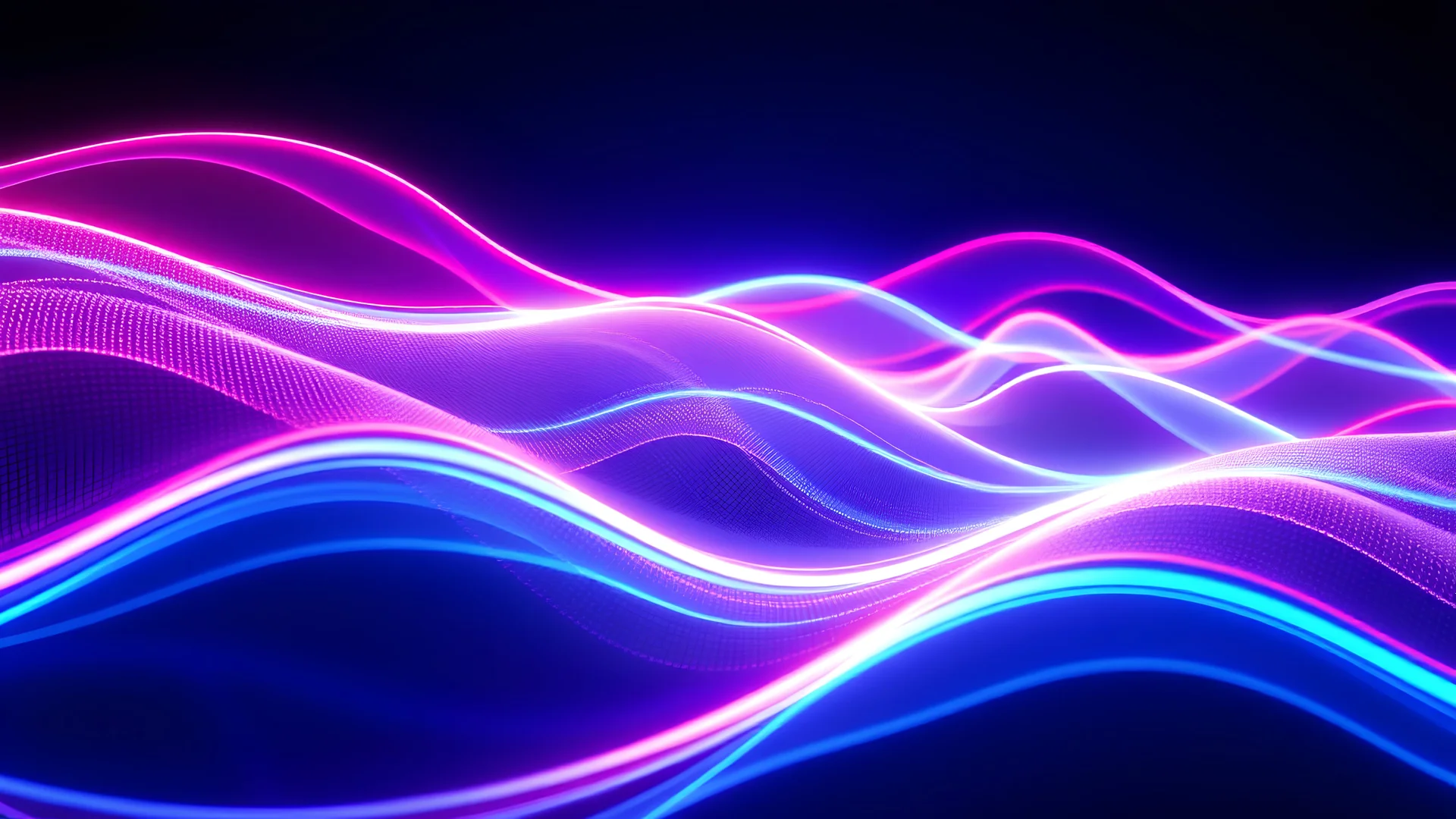 Abstract 3D waves background, neon spectrum, cybernetic essence, vibrant, vivid and detailed, on black and blue background with alive with energy.