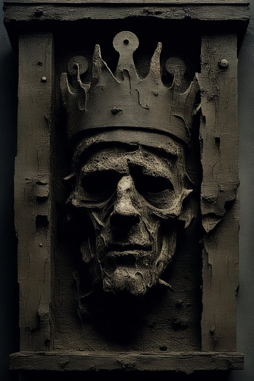 sculpture of dark side of a king face . Multiple faces . decayed and rotting with grotesque proportions and imagery. abstract grotesqueries, detailed texture, surreal horror, biomechanical design, by hr giger and beksinski