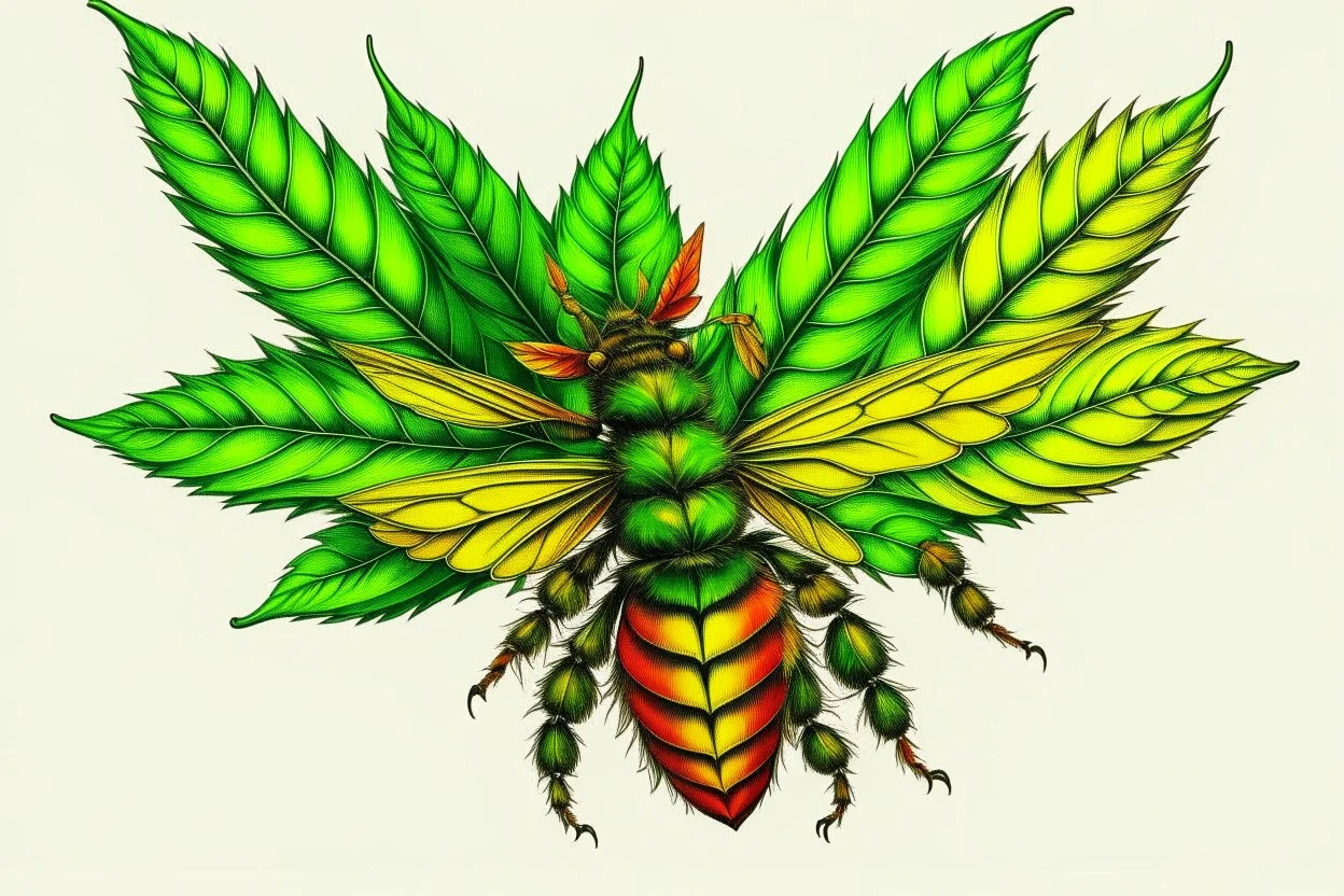 bee with canabis leafs wings rasta colours