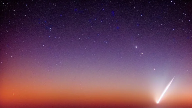 comet crosses the night star lit sky