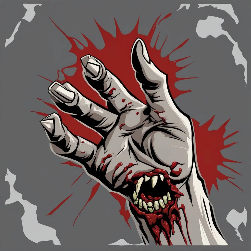 zombie hand claw, attack, comic book style, grey background,