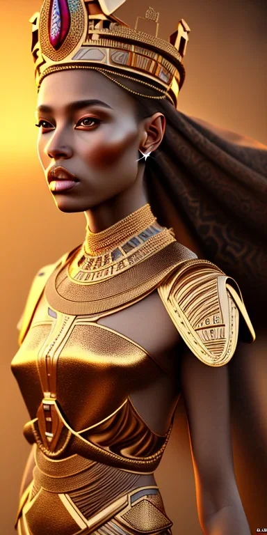 Beautiful brown pharaonic queen, pharaonic dress, clear features, too many details, 4k, 8k, portrait, 3d, fantasy, realistic