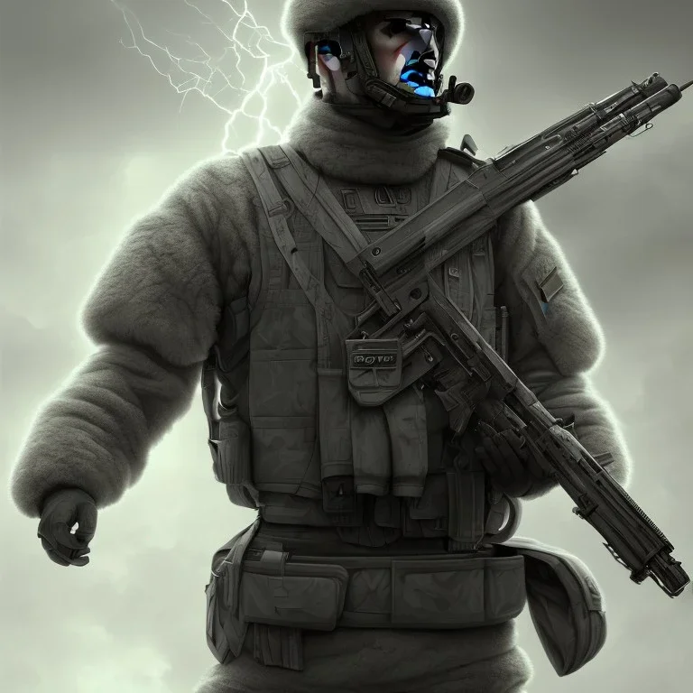 Soldier in a gray uniform, DeviantArt style, blank background, volumetric lightning, extremely detailed, background lightning, two arms, two legs, one head, detailed rifle, one torso, one head, photo realistic, detailed, symetrical, centered,