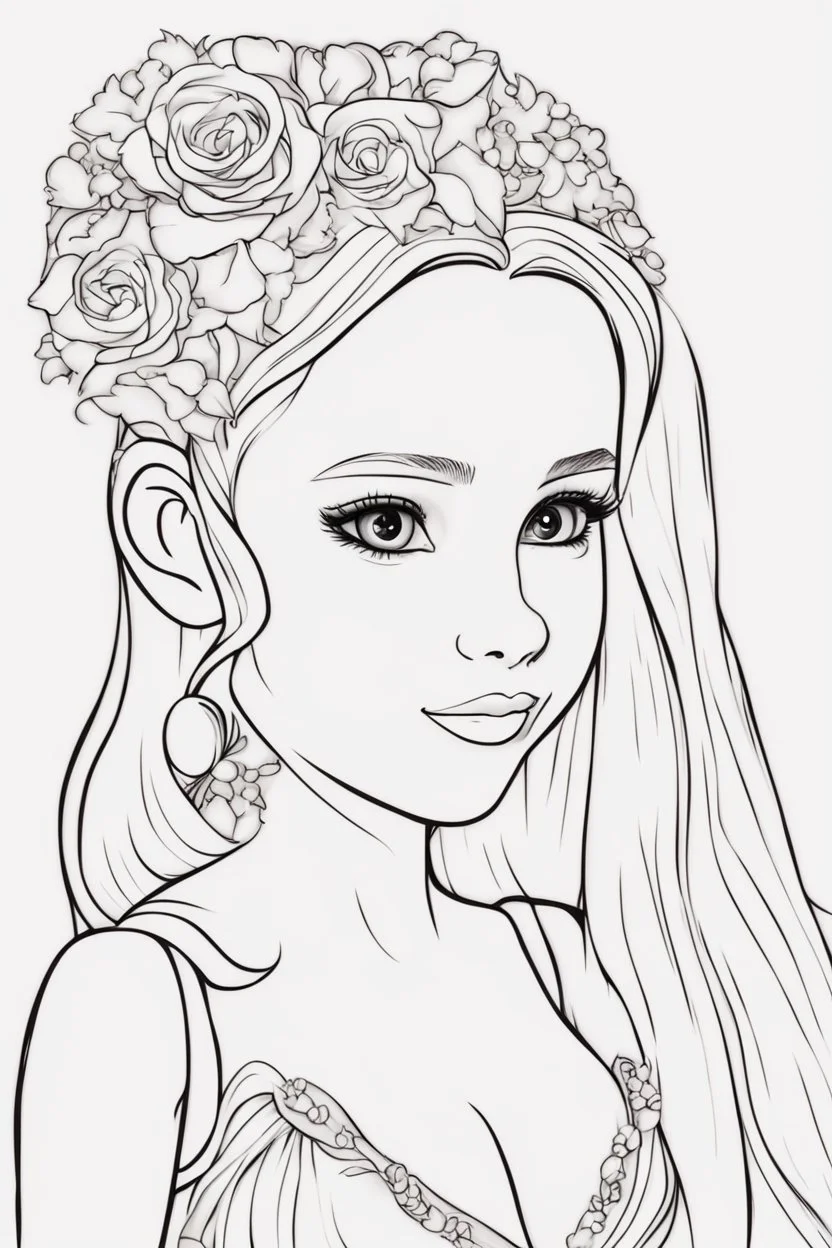 outline art for kids barbie coloring pages with barbie, no background, sketch style, full body, only use outline, mandala style, clean line art, white background, no shadows and clear and well outlined.