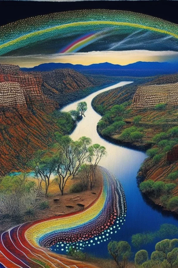 Dreaming Dreamtime Everywhen world-dawn ancestral past ancestral present unfixed in time abiding events serpent rainbow flat earth heavy rainstorms hills gorges creeks rivers kimberley