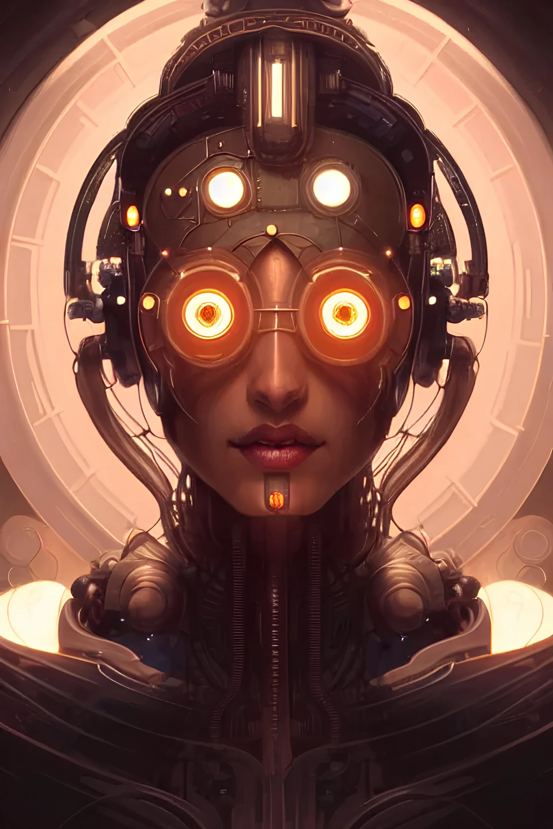 symmetry!! portrait of steampunk cyborg, sci - fi, glowing lights!! intricate, elegant, highly detailed, digital painting, artstation, concept art, smooth, sharp focus, illustration, art by artgerm and greg rutkowski and alphonse mucha, 8 k