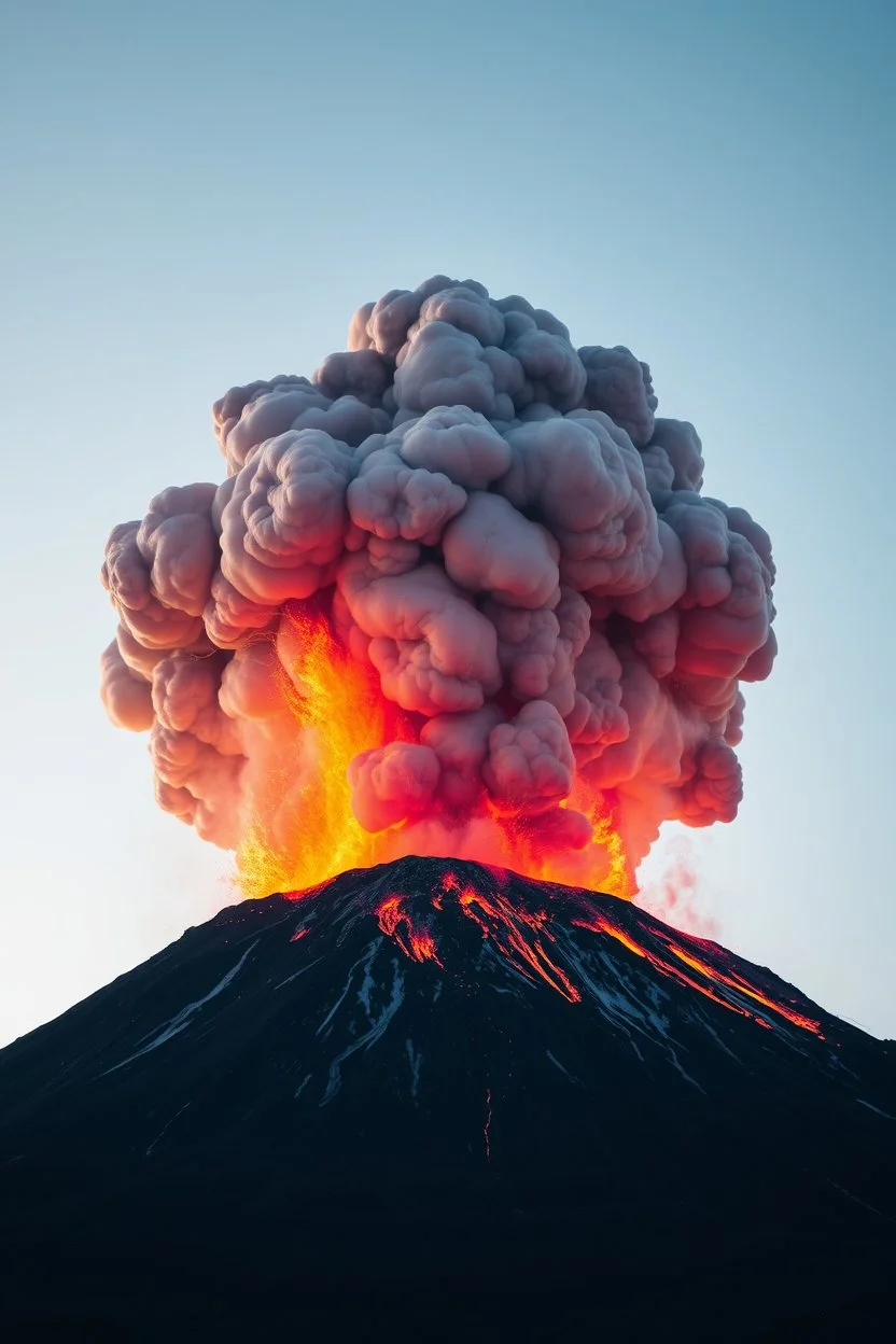 face view volcano erupting