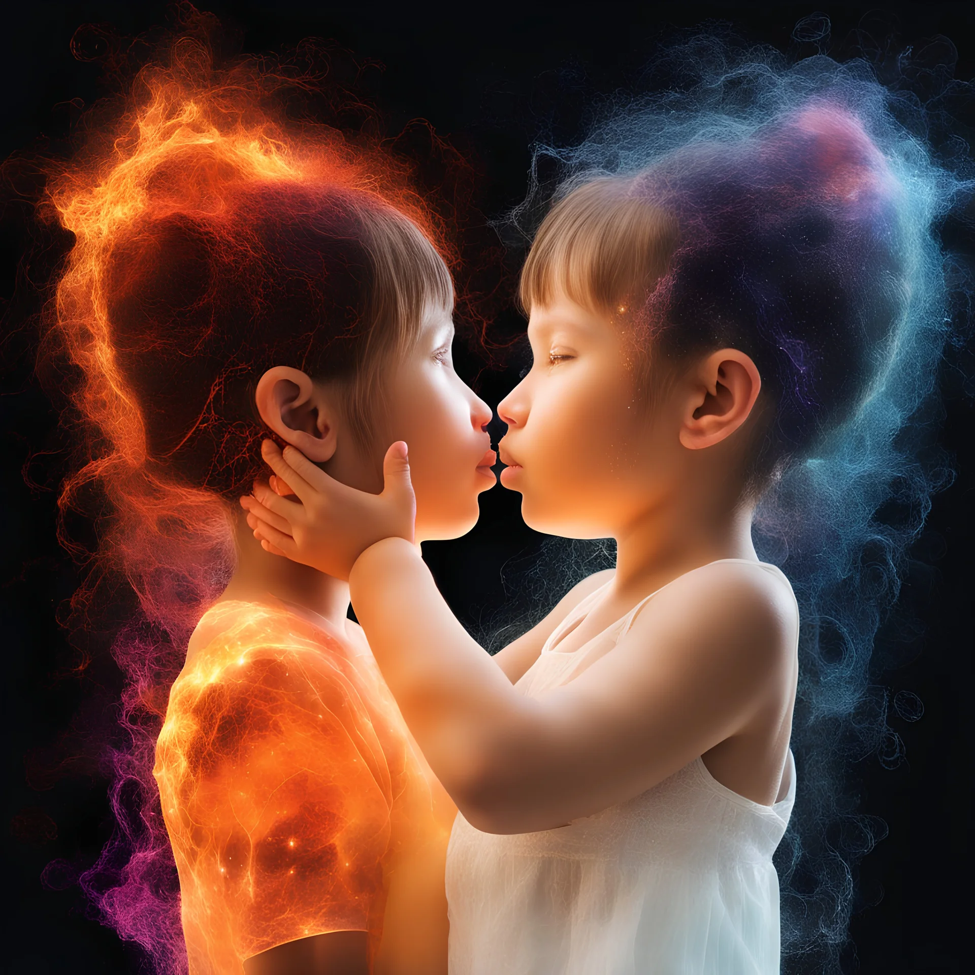 I love you in 3D, heart-shaped, electrifying, close-up, Head and shoulders portrait of the Jack and Jill and their pail of water, double exposure shadow of the ghost, Invisible, poignant, extremely colorful, Dimensional rifts, multicolored lightning, outer space, planets, stars, galaxies, fire, explosions, smoke, volcanic lava, Bubbles, craggy mountain peaks the flash in the background, 32k UHD, 1080p, 1200ppi, 2000dpi, digital photograph, heterosexual love, speedforce