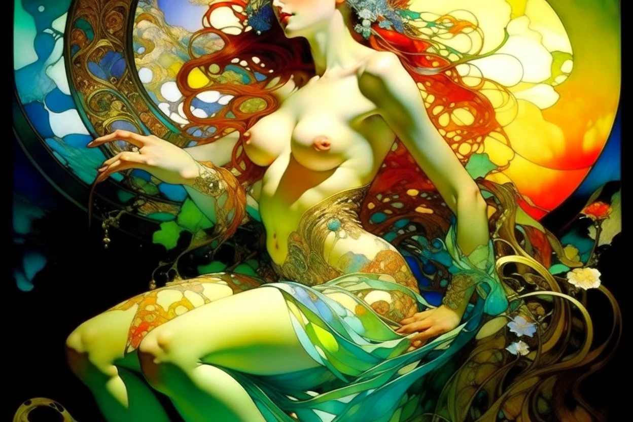 a beautiful mermaid with jewels elegant extremely detailed very attractive beautiful dynamic lighting colourful Alphonse Mucha