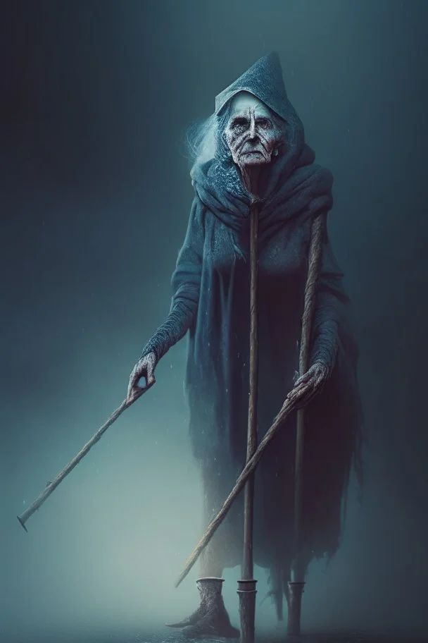 portrait of witch on crutches, trending art, 8k, depth of field, volumetric fog