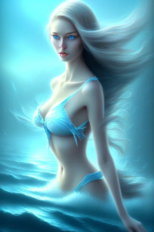 lady muse with long hair blue eyes top in the ocean