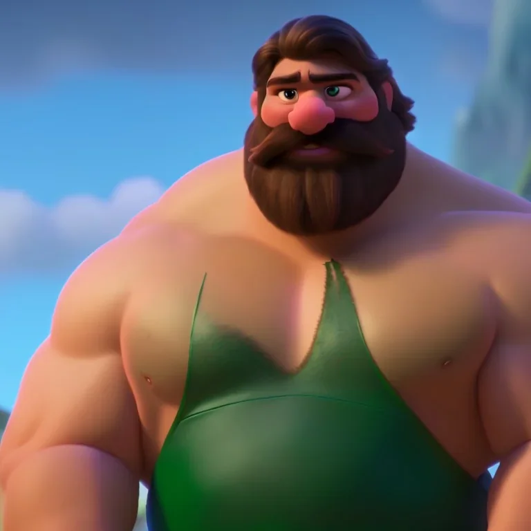 muscular shirtless man with big beard and big mustache and green eyes