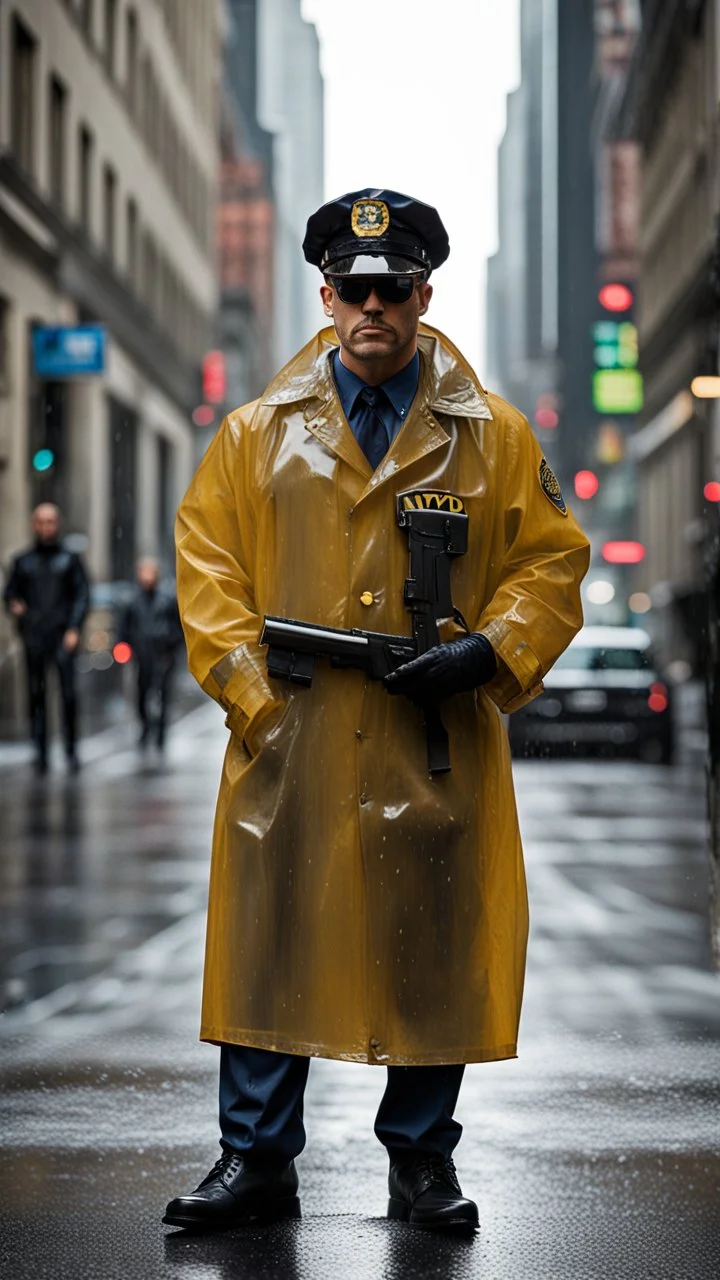 retro gun policeman badass nypd transparent heavy rain coat