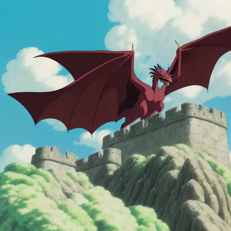 dragon sitting on top of the middle age castle wall