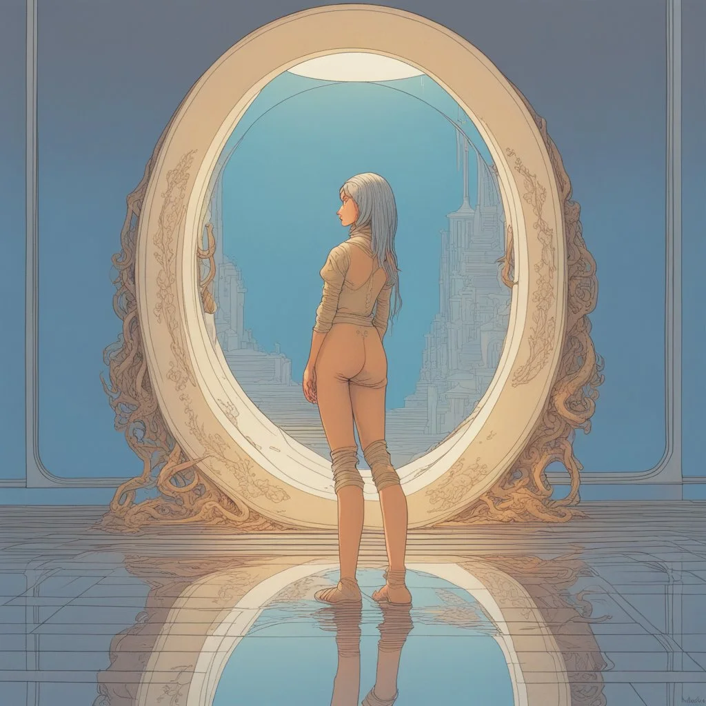 [art by Moebius] the reflection in the mirror is not her